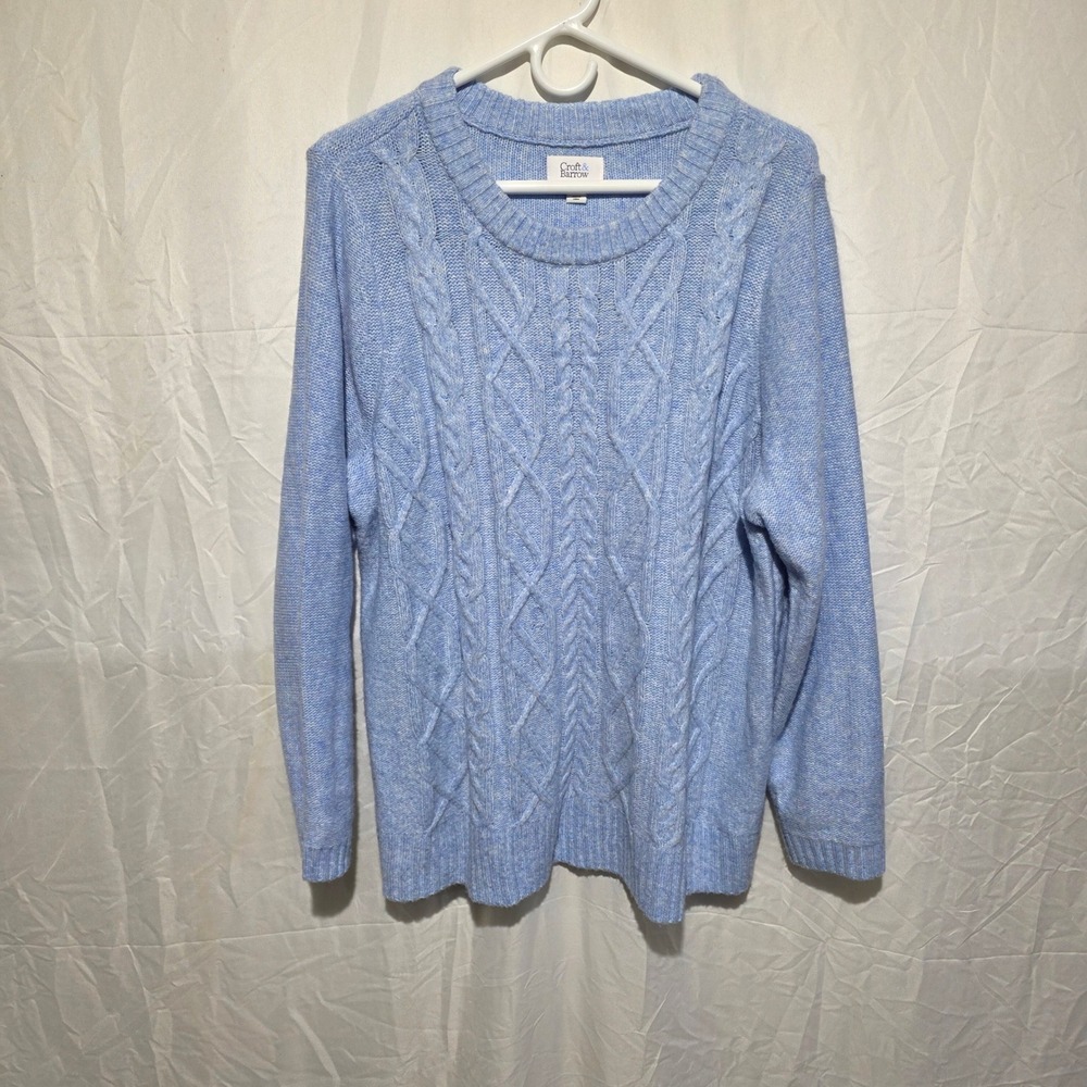 Croft & Barrow Womens 1X Light Blue Cable Knit Crew Neck Sweater Pullover